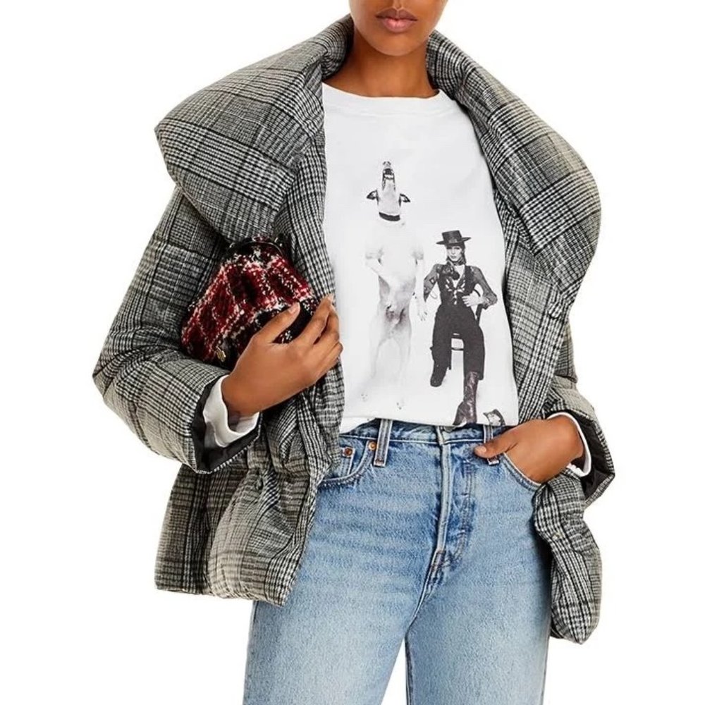 Glen Plaid Shawl Puffer Coat from Theory